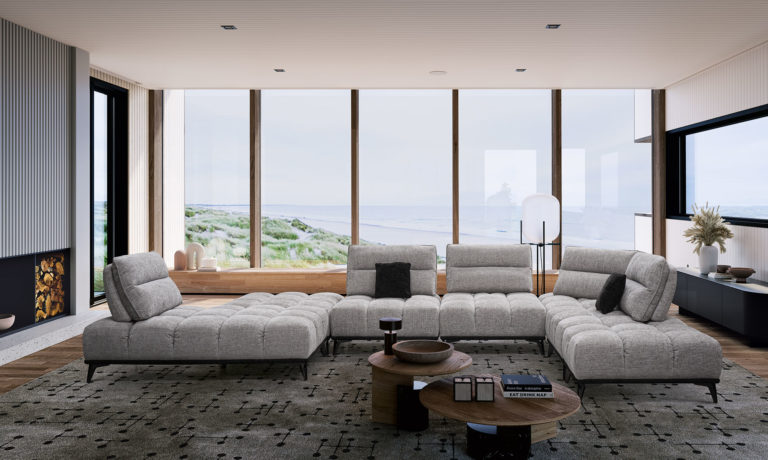 1 Le canapé Positano allie confort et élégance, avec une structure robuste et des pieds en métal. Disponible en cuir ou tissu.